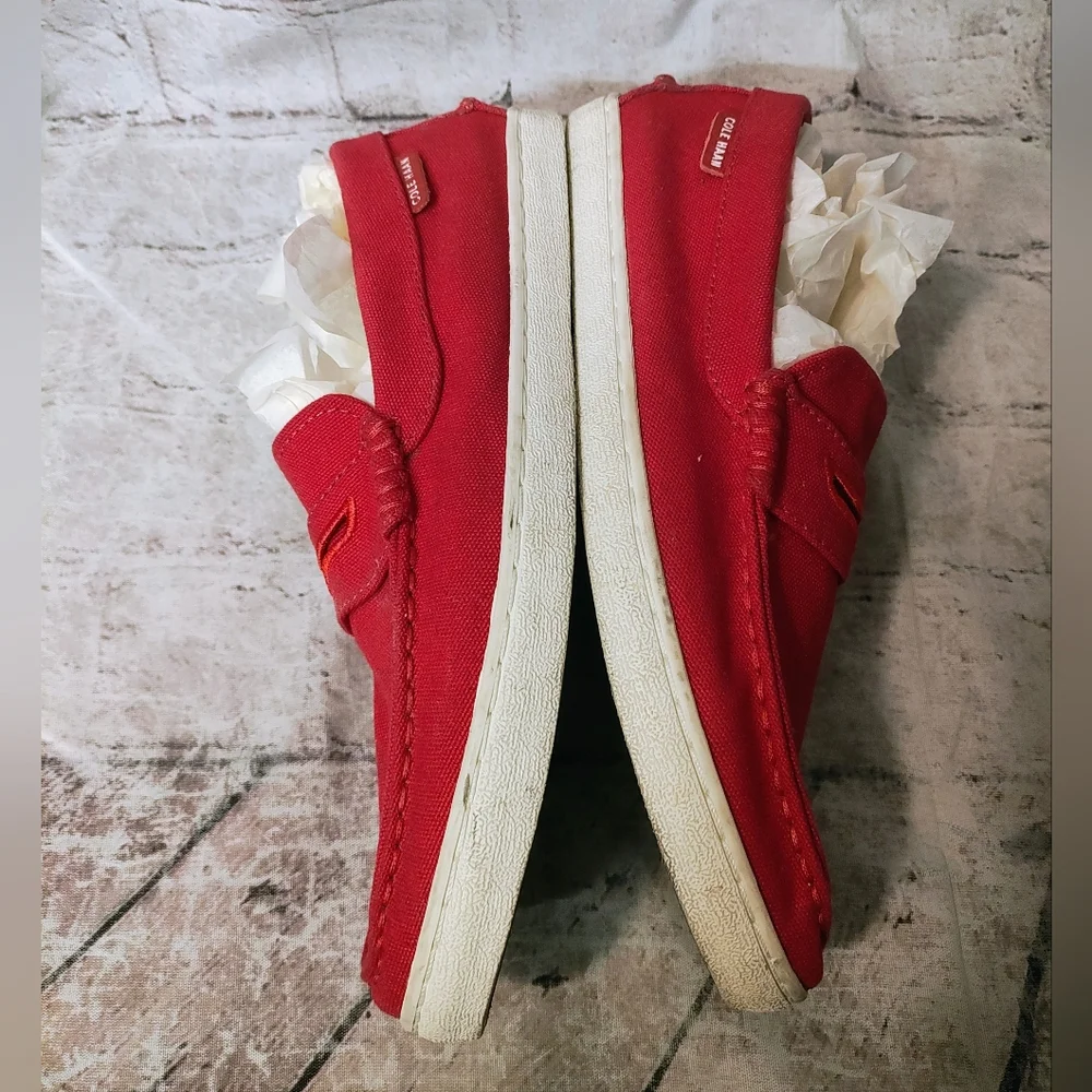 Cole Haan OS Red Canvas Loafer Slip On Mens Boat Shoes 8